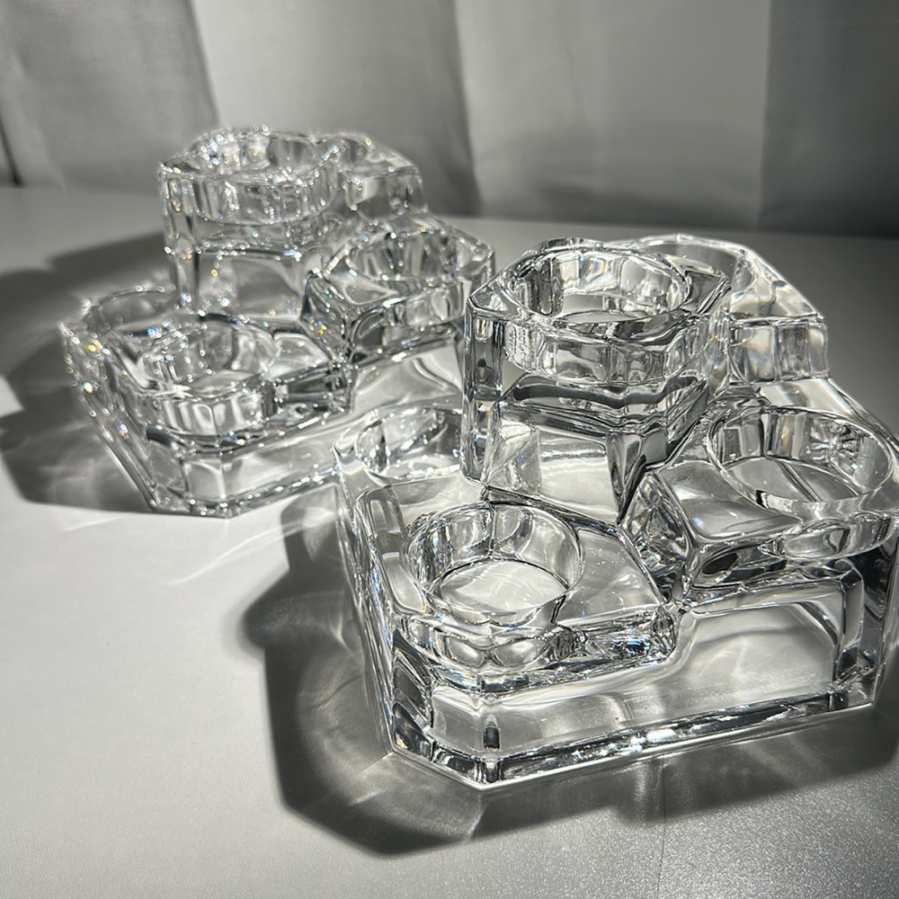 Vintage Crystal Glass Tea light Castle Block Set of 2 —-RETIRED ITEM—- - Picture 5 of 12
